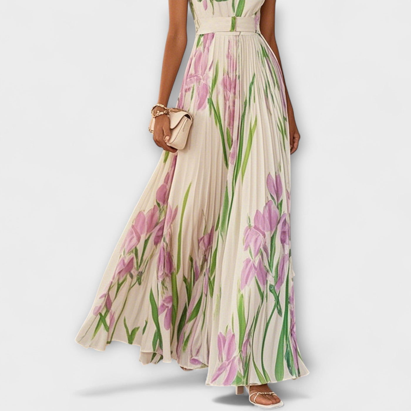 Jenny - Gefaltetes florales Chiffon Maxikleid