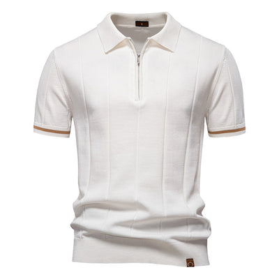 Gunther – Struktur-Zip-Poloshirt mit Kontrastdetails
