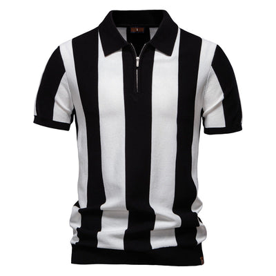 Gustav – Zip-Poloshirt mit Blockstreifen