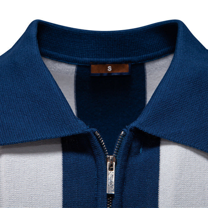 Gustav – Zip-Poloshirt mit Blockstreifen