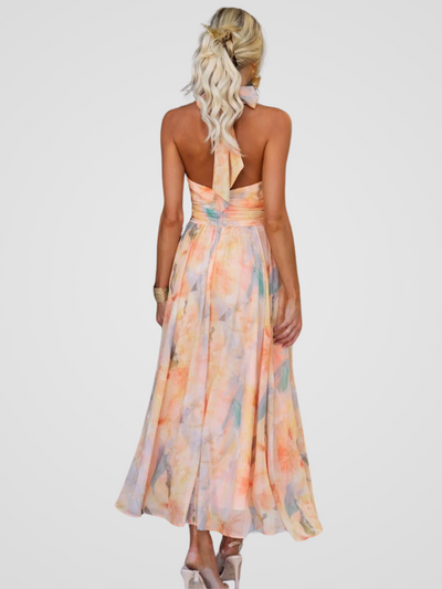Zarah - Halter-Neck Aquarell Print Maxi Kleid