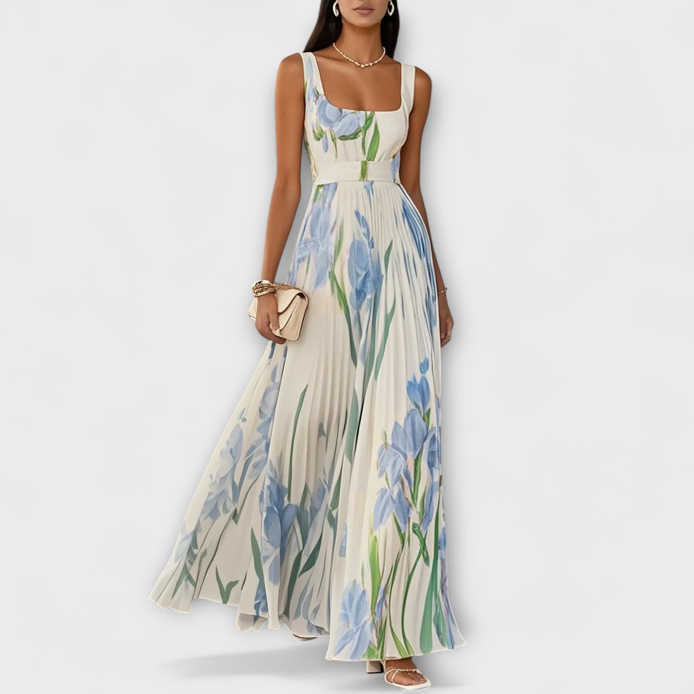 Jenny - Gefaltetes florales Chiffon Maxikleid
