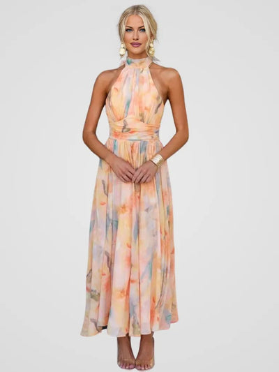 Zarah - Halter-Neck Aquarell Print Maxi Kleid